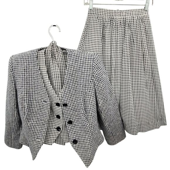 David Hayes‎ Vintage 60s Houndstooth 4 Piece Pleated Maxi Skirt set Outfit Suit - Picture 1 of 16